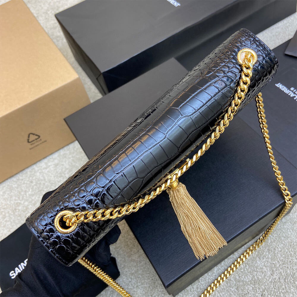 YSL kate medium tassel in crocodile-embossed leather