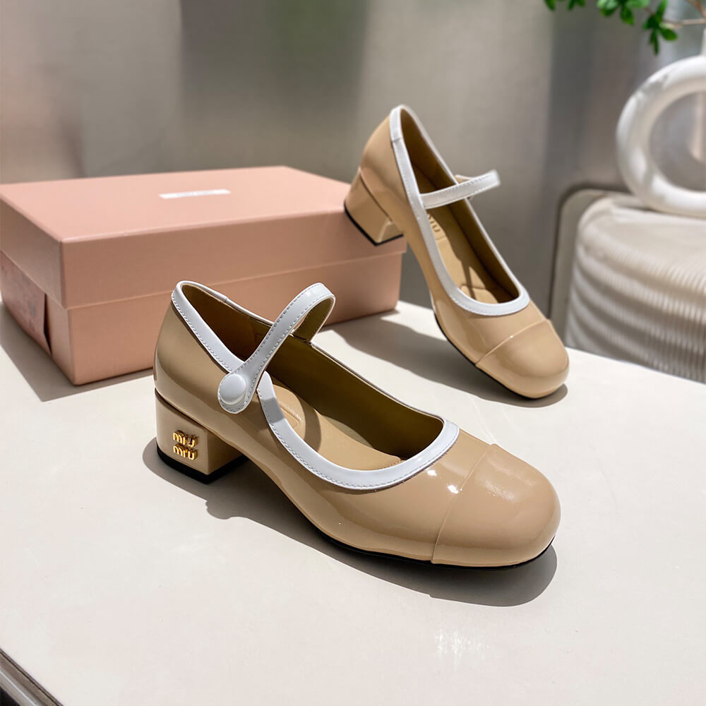 MiuMiu Two-tone patent leather Mary Jane pumps