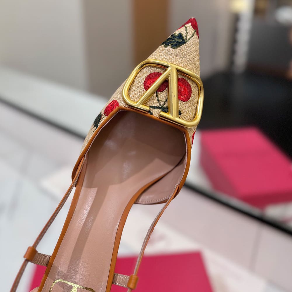 VALENTINO VLOGO SIGNATURE cherry pattern jacquard lace-up high heels (heel height 5cm|8cm)