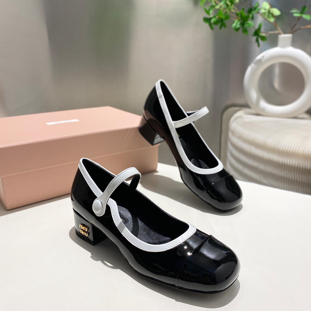 MiuMiu Two-tone patent leather Mary Jane pumps