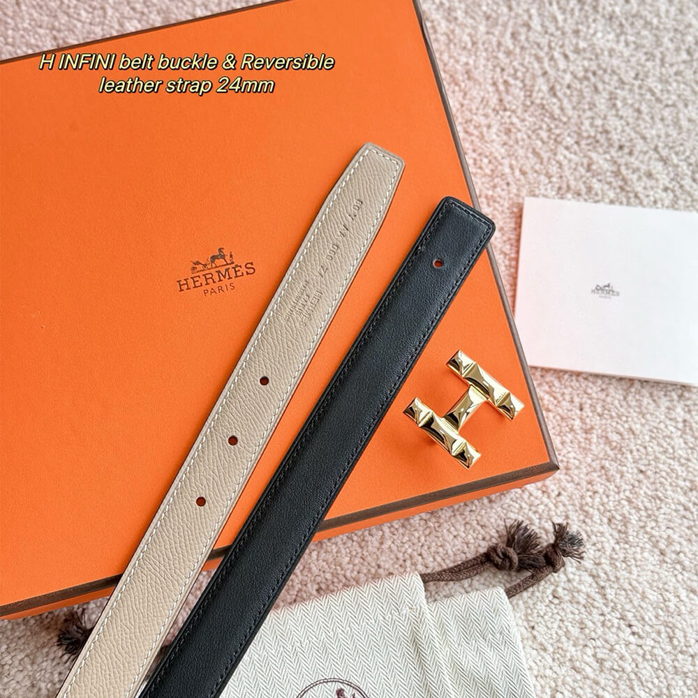 H Infini belt buckle   Reversible leather strap 24 mm