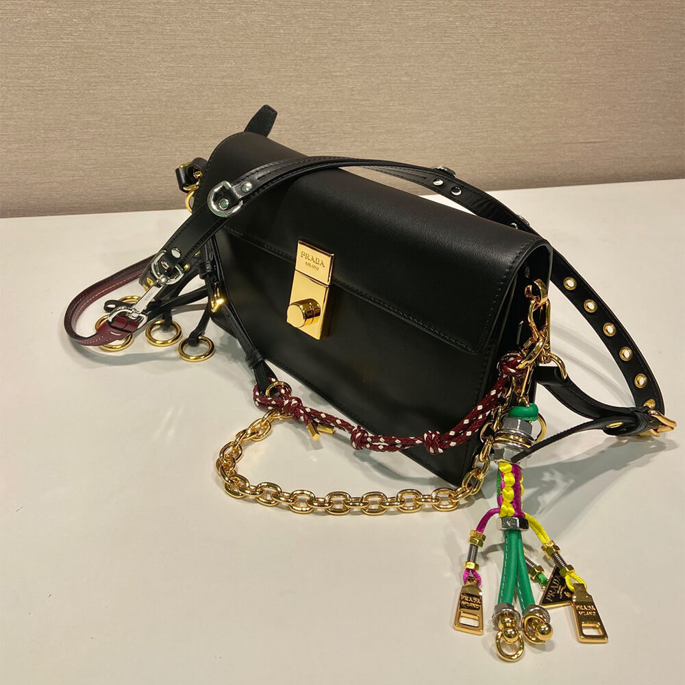 Prada Soft Sound small leather shoulder bag with charms(high-end grade)