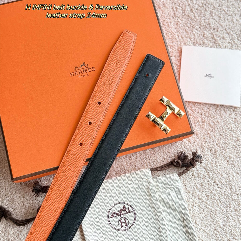 H Infini belt buckle   Reversible leather strap 24 mm